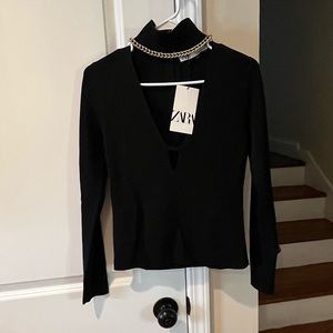 Zara black turtle neck with gold detailing